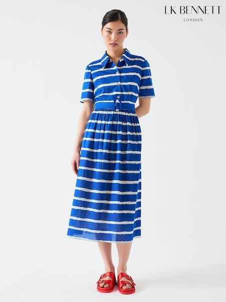 LK Bennett Blue Brielle Mazarine Birch Stripe Voile 100% Cotton Shirt Dress (H17711) | kr3 555