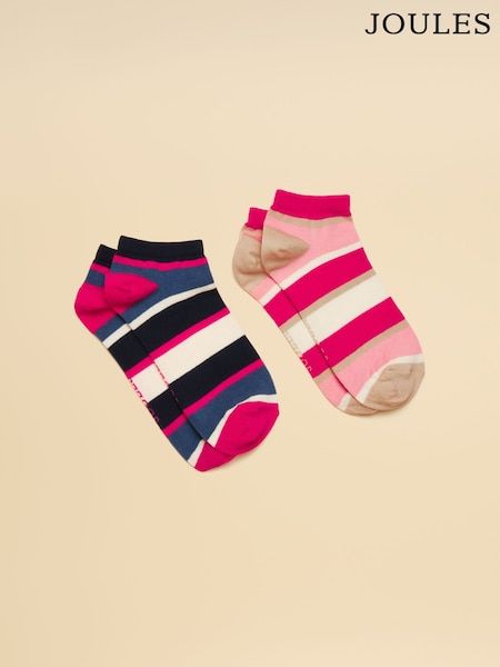 Joules Rilla Pink Blue 2 Pack Trainer Socks (H17724) | SGD 15