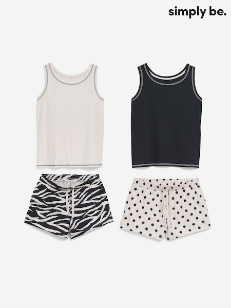 Simply Be Ribbed Vest Pyjamas Set 2 Pack (H17736) | ‏188 ر.ق.
