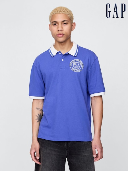 Gap Blue Athletic Logo Pique Short Sleeve Polo Shirt (H17752) | €29