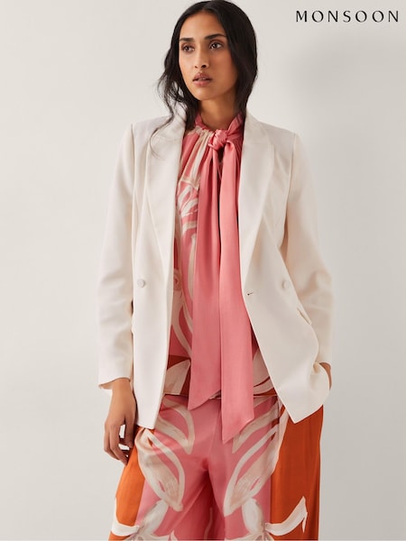 Monsoon Natural Ashley Double-Breasted Blazer (H17834) | ₪679