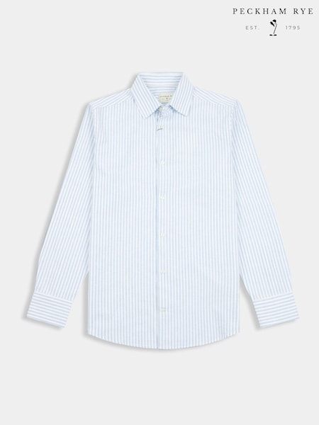 Peckham Rye Blue Mens Striped Oxford 100% Cotton Shirt (H17864) | €73
