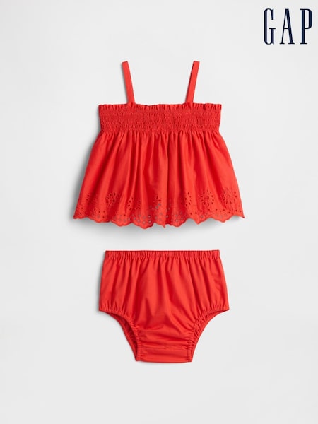 Gap Red Smocked Ruffle Baby Midi Dress Set (Newborn-24mths) (H17866) | €35