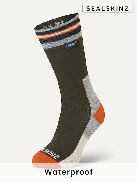 ירוק - Sealskinz Surlingham Waterproof All Weather Mid Length Striped Cuff Socks (H17878) | ‏211‏₪