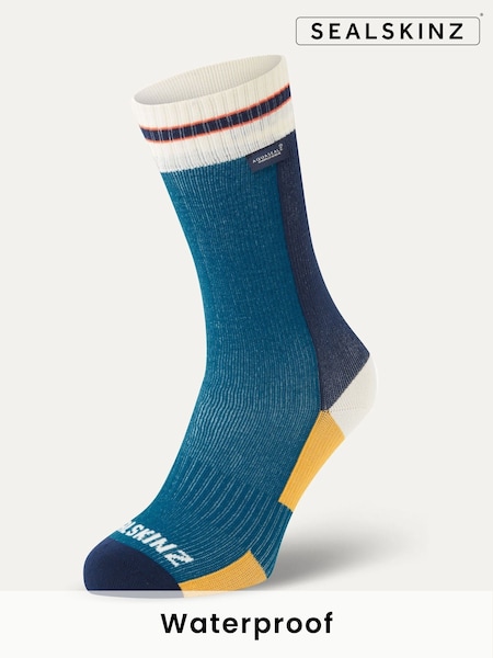 כחול  - Sealskinz Billockby Waterproof All Weather Mid Length Lightweight Cycling Socks (H17887) | ‏201‏₪
