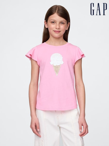 Eiscreme-Design, Pink - Gap T-Shirt mit Grafik und Wendepailletten (4–13Jahre) (H17909) | 21 €