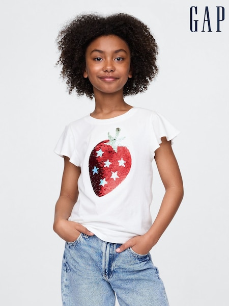Weiß, Erdbeere - Gap T-Shirt mit Grafik und Wendepailletten (4–13Jahre) (H17915) | 21 €