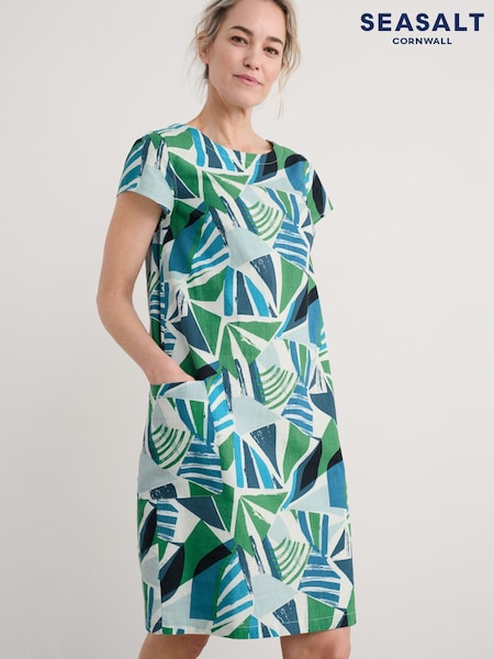 Seasalt Cornwall Green Petite River Cove Shift 100% Cotton Dress (H17930) | ₪352