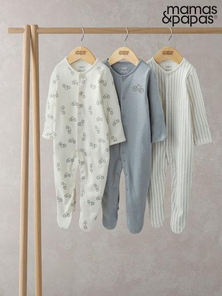 Blau - Mamas & Papas 100% Cotton Bicycle Print Sleepsuits 3 Pack (H17936) | 34 €
