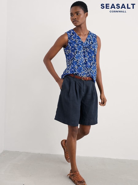 Seasalt Cornwall Blue Achilla V-Neck 100% Cotton Vest (H17939) | ₪166