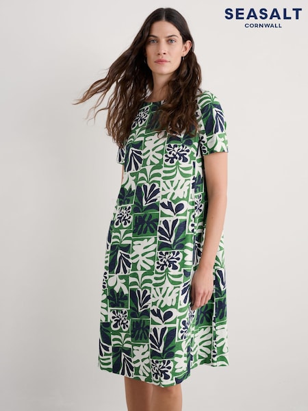 Seasalt Cornwall Green Pipers Short Sleeve 100%  Cotton Dress (H17942) | €71