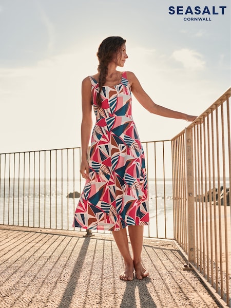 Seasalt Cornwall Blue/Red Sun Gleam Jersey Midi Dress (H17946) | €71