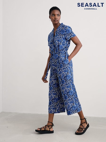 Azul - Seasalt Cornwall Petite Treen Cove 100% Linen Jumpsuit (H17958) | 144 €