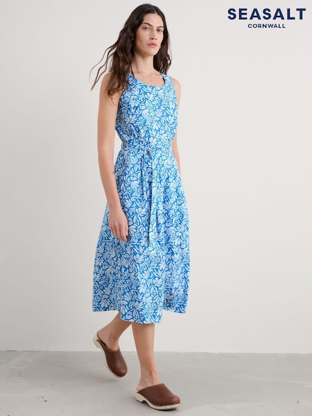 Seasalt Cornwall Blue Tall Petite Belle Fit-and-flare Midi 100% Cotton Dress (H17975) | 376 QAR