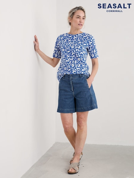 Seasalt Cornwall Blue Poisson Printed 100% Cotton T-Shirt (H17982) | ₪151
