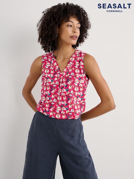 Seasalt Cornwall Red Achilla V-Neck 100% Cotton Vest (H17996) | ₪166