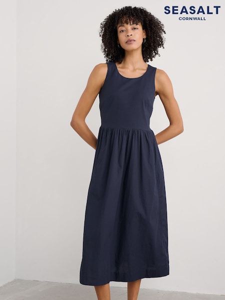 Seasalt Cornwall Blue Petite Petite Madder Jersey Woven Mix Sleeveless Dress (H18009) | €89