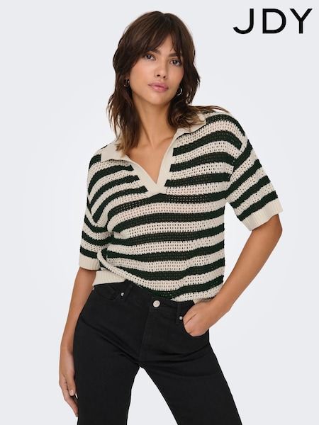 JDY Black Striped V-Neck Collar Polo Knit Jumper (H18012) | ₪141