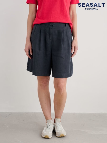 Seasalt Cornwall Blue Clover Bloom 100% Linen Shorts (H18034) | €71