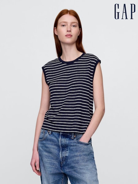 Gap Navy Blue Linen-Blend Crew Neck Shell Vest (H18053) | €22.50