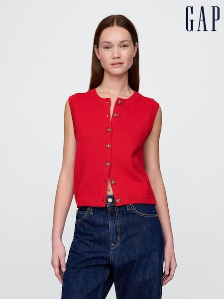 Gap Red Cropped Cardigan Sleeveless Vest Top (H18056) | €75