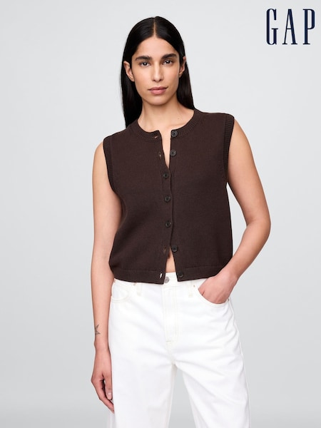 Gap Brown Cropped Cardigan Sleeveless Vest Top (H18065) | €75