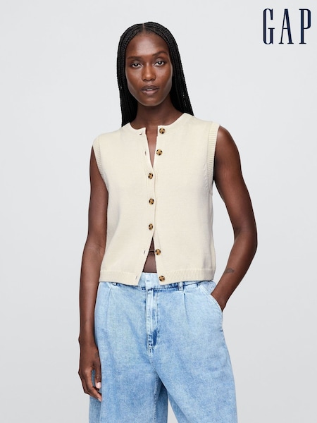 Gap Beige Cropped Cardigan Sleeveless Vest Top (H18073) | €75