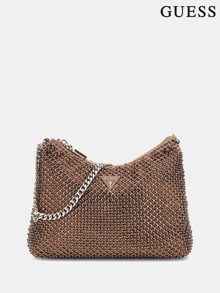 Guess Zalina Rhinestone Sparkle Shoulder Brown Bag (H18102) | €159