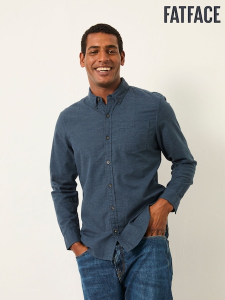 FatFace Tadlow Dark Blue Long Sleeve Herringbone Shirt (H18137) | €65