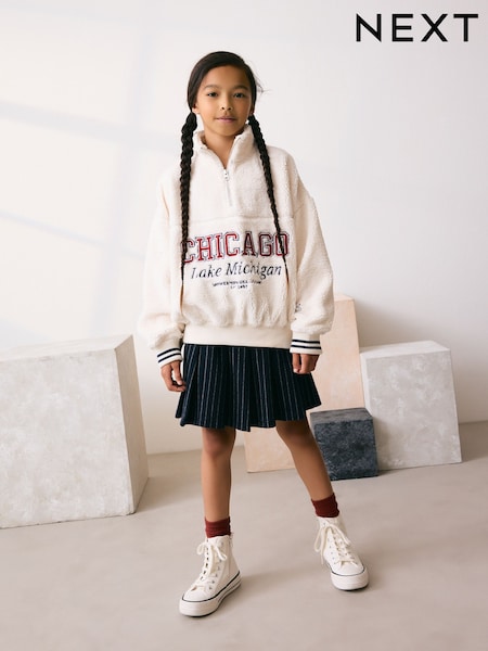 Ecru/Red Slogan Half Zip Fleece Sweatshirt (3-16yrs) (H18155) | AED81 - AED107