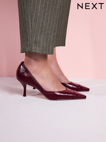 Burgundy Red Leather Tabitha Simmons x Next Mary Grace Leather Chisel Toe Court Heels (H18181) | €110