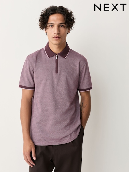 Damson Pink Slim Fit Smart Quarter Zip Polo Shirt (H18244) | AED140