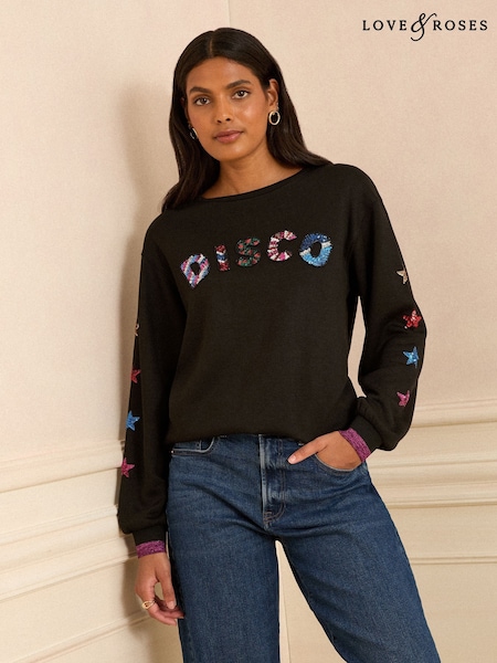 Love & Roses Black Crew Neck Jersey Sweatshirt (H18246) | €50