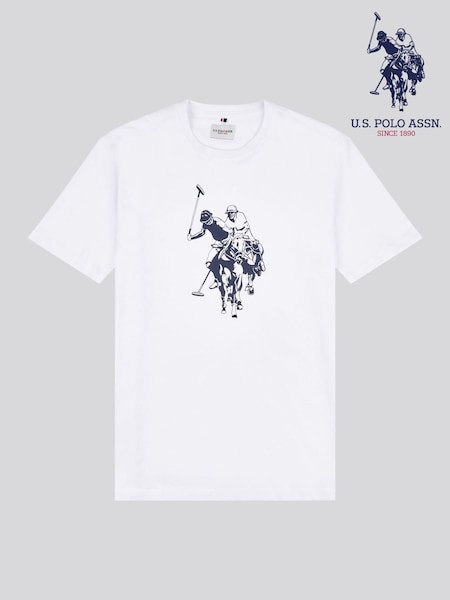 U.S. Polo Assn. White Mens Double Horsemen Graphic 100% Cotton T-Shirt (H18296) | 124 QAR