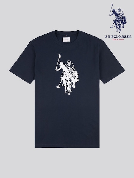 U.S. Polo Assn. Blue Mens Double Horsemen Graphic 100% Cotton T-Shirt (H18308) | 124 QAR