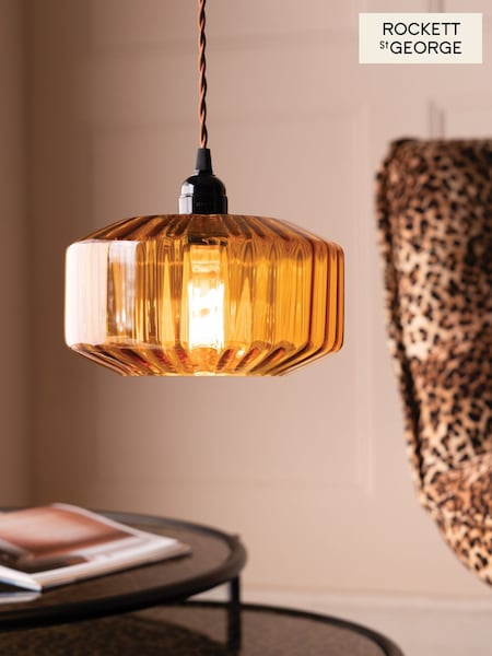 Rockett St George Amber Orange Easy Fit Shade Retro Glow Ribbed Glass (H18360) | €53