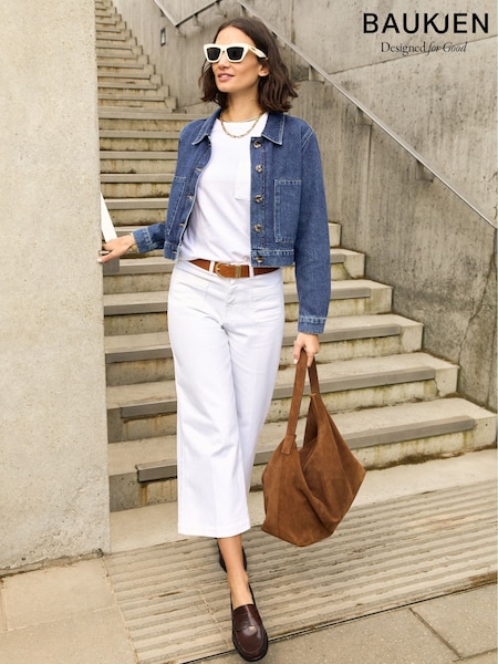 Baukjen Jena Stretch Wide White Crop Jeans (H18392) | €144