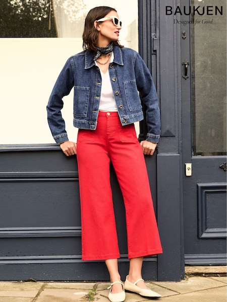 Baukjen Red Jena Organic Cotton Stretch Wide Crop Jeans (H18399) | €144