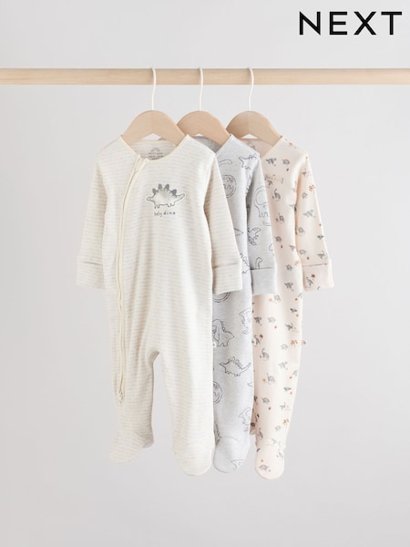 Grey Baby Embroidered Sleepsuits 3 Pack (H18442) | €29 - €32