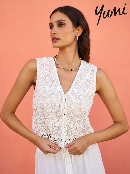 Yumi Cream Crochet Lace Tie Waistcoat (H18485) | €53