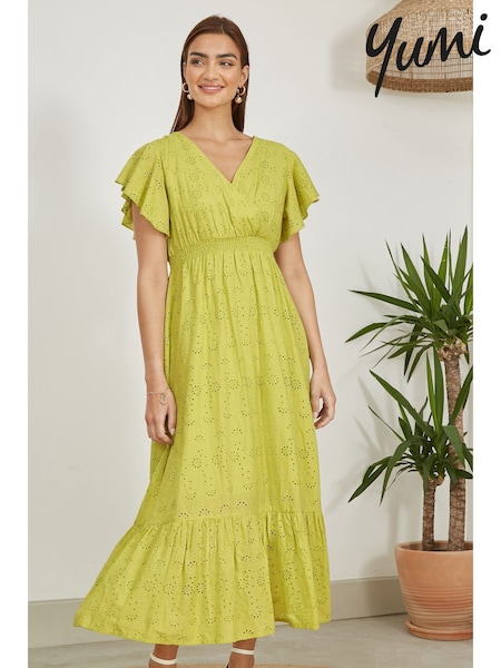 Vihreä - Yumi Cotton Broderie anglaise Anglaise Wrap Midi- Mekko (H18487) | €118