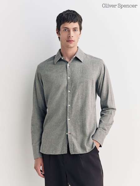 Oliver Spencer Grey Conduit Classic Herringbone Cotton Shirt (H18535) | €172