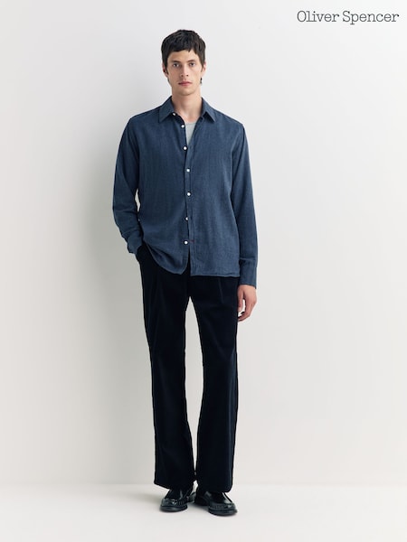 Oliver Spencer Blue Conduit Classic Herringbone Cotton Shirt (H18540) | 643 QAR