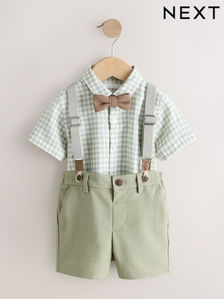 أخضر فاتح مربعات - Shirt Shorts Braces & Bow Tie Set (3mths-9yrs) (H18620) | ‏147 د.إ.‏ - ‏ 168‏ د.إ.