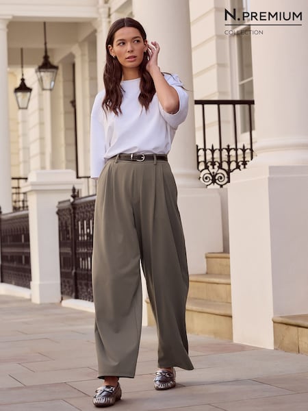 Taupe Brown N. Premium Wide Leg Tailored Jersey Trousers (H18639) | €31