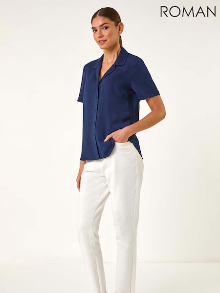 Roman Blue Collared Short Sleeve Blouse (H18643) | €47