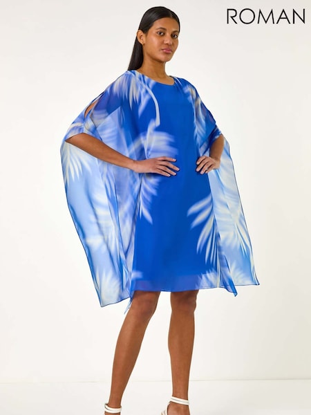 Roman Blue Watercolour Fern Chiffon Dress (H18645) | R$ 785