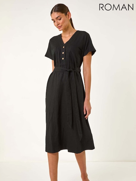 Roman Black Button Mix Midi Dress (H18653) | €63