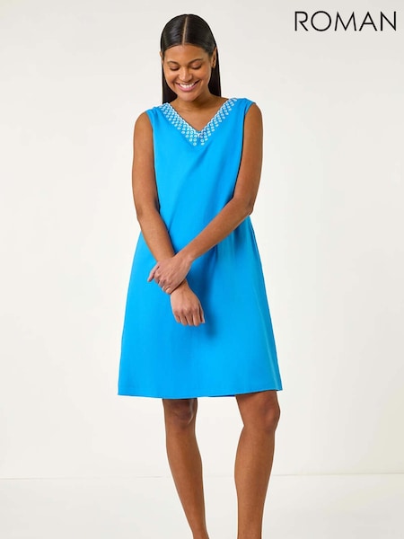 Roman Embroidered X Back Short Dress (H18655) | 372 LEI