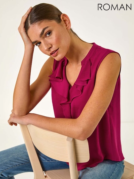 Roman Pink Linen Ruffle Vest Top (H18667) | €40